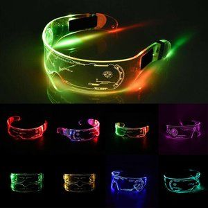 LED Light Up 7 Color Clear Lenses Visor Glasses Goggles Cyberpunk Rave Party